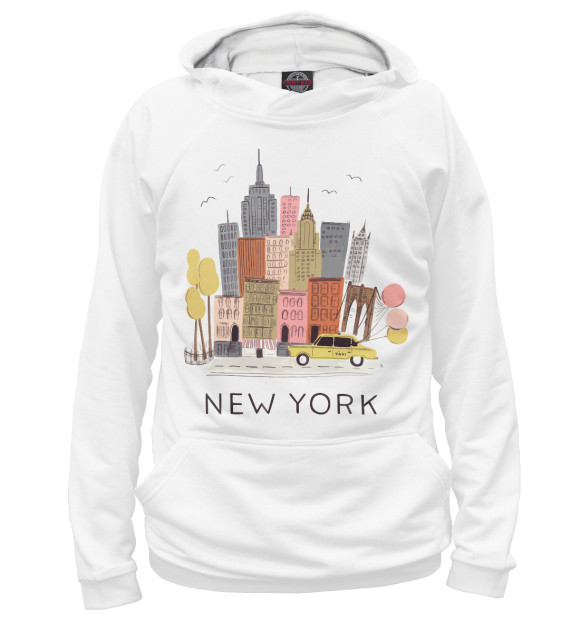 Женское худи с изображением Нью-Йорк цвета Белый