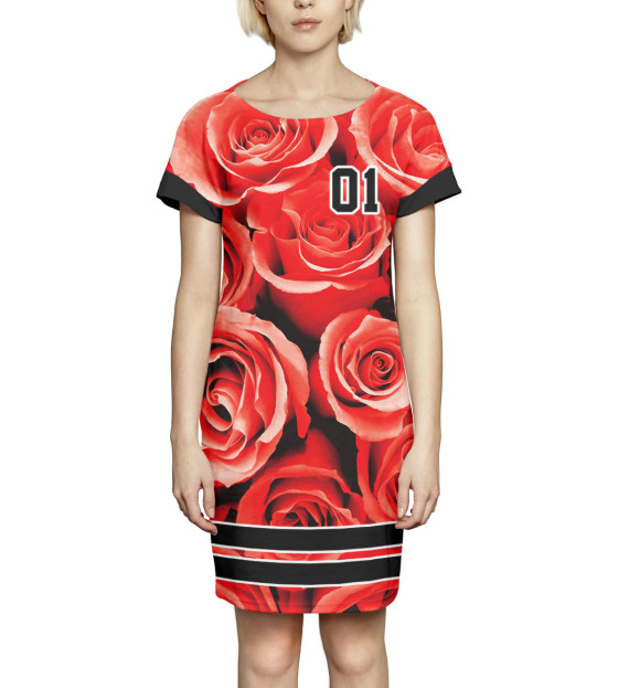 Платье летнее с изображением Розы цвета Молочно-белый