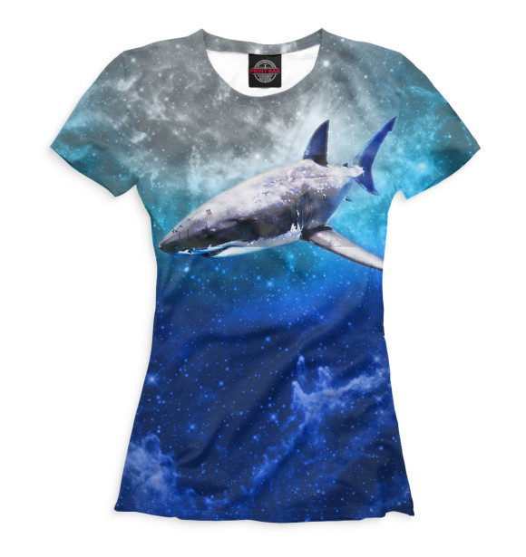 Женская футболка с изображением Акула в космосе цвета Белый
