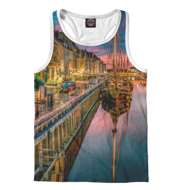 Мужская майка-борцовка с изображением Копенгаген цвета Белый