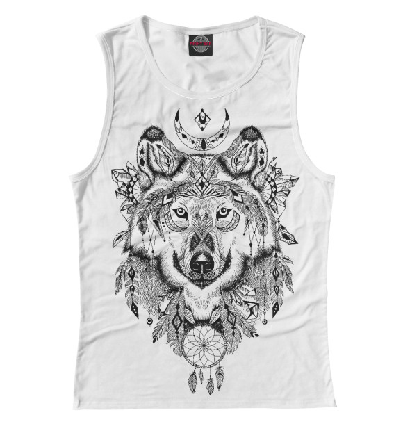 Майка для девочки с изображением Волк тотем цвета Белый