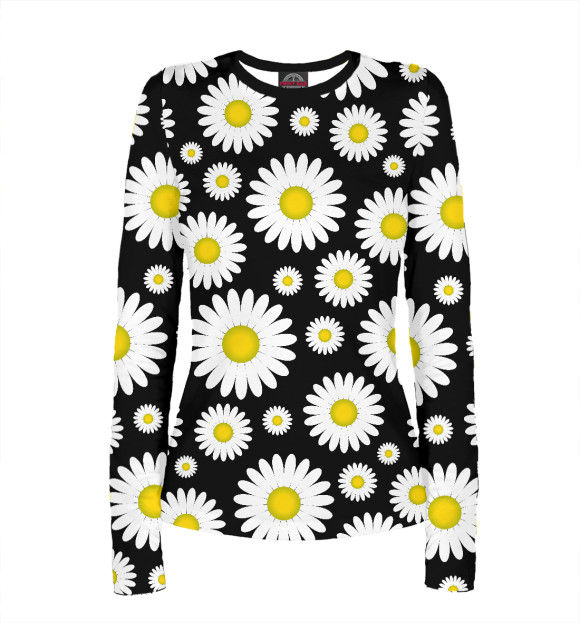 Женский лонгслив с притом Ромашки цвета Белый Женский лонгслив с изображением Ромашки цвета Белый