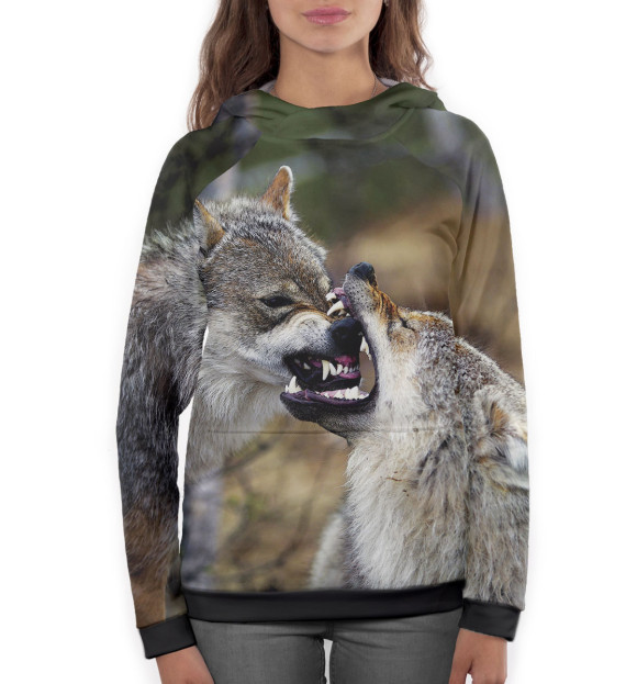 Женское худи с изображением Волки цвета Белый