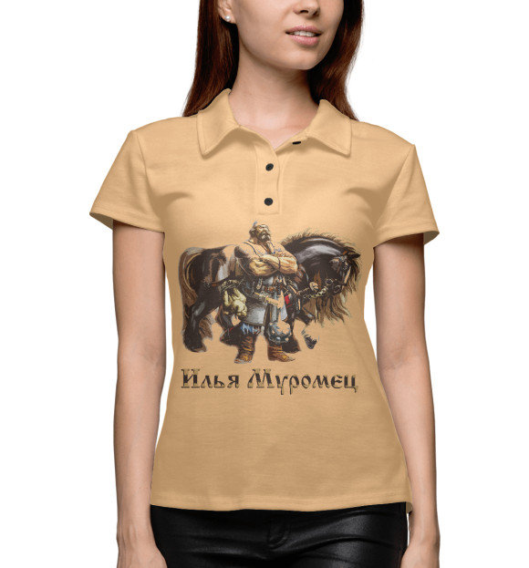 Женское поло с притом Илья Муромец цвета Белый Женское поло с изображением Илья Муромец цвета Белый
