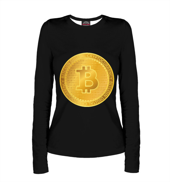 Женский лонгслив с изображением Золотой Биткоин цвета Белый