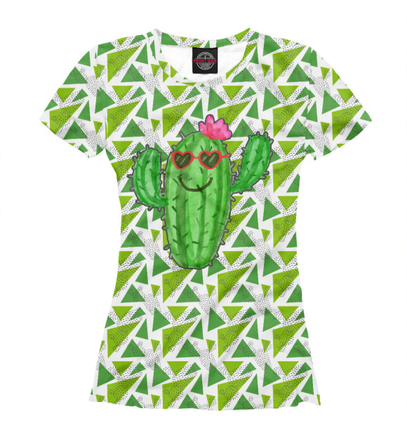 Женская футболка с изображением Позитивный кактус цвета Белый