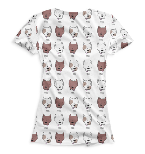 Женская футболка с притом Питбуль цвета Белый Женская футболка с изображением Питбуль цвета Белый