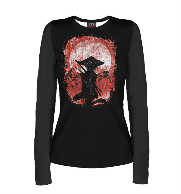 Женский лонгслив с притом Vintage Lady Samurai цвета Белый Женский лонгслив с изображением Vintage Lady Samurai цвета Белый