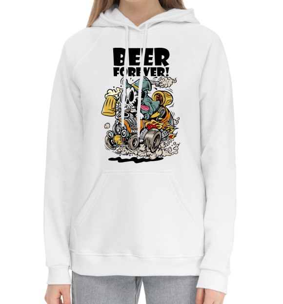 Женский хлопковый худи с изображением Beer forever цвета Белый