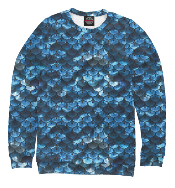 Мужской свитшот с изображением Синяя чешуя цвета Белый