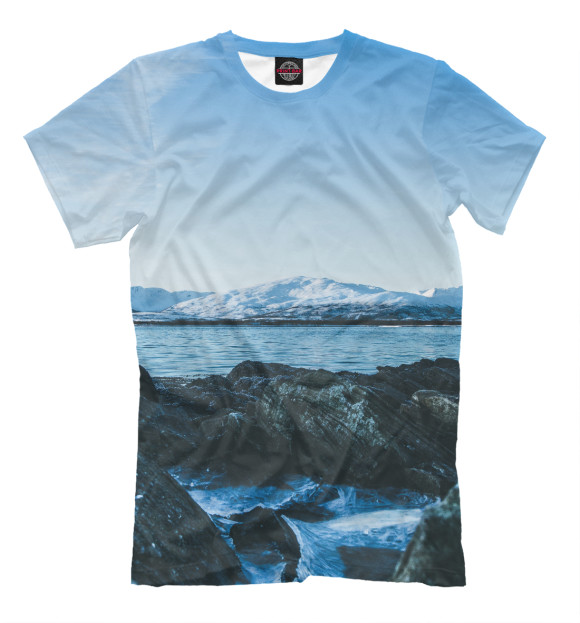 Мужская футболка с изображением Море и горы цвета Молочно-белый