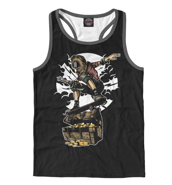 Мужская майка-борцовка с изображением Diver skater treasure цвета Белый