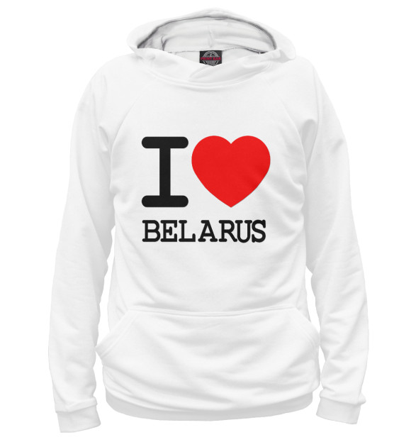 Женское худи с изображением Я люблю Беларусь цвета Белый