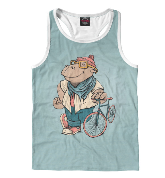 Мужская майка-борцовка с притом Спортивный Бегемот цвета Белый Мужская майка-борцовка с изображением Спортивный Бегемот цвета Белый