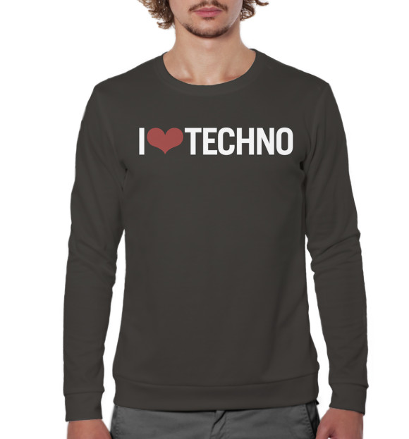 Мужской свитшот с изображением I Love Techno цвета Белый