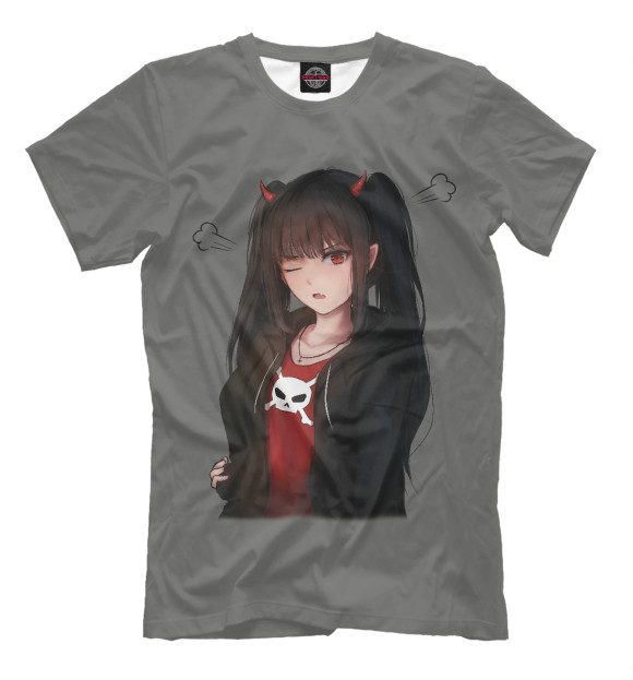 Мужская футболка с изображением Девочка аниме цвета Серый