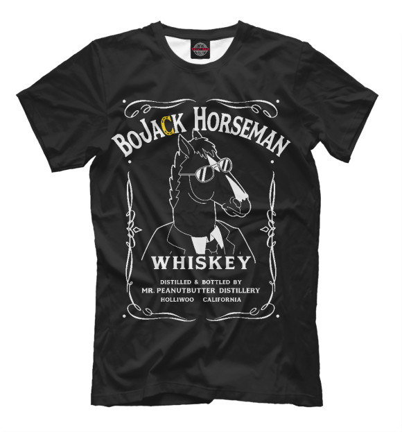 Мужская футболка с изображением Конь БоДжек цвета Черный