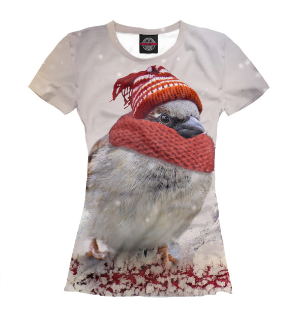 Футболка для девочек с притом воробушек цвета Белый Футболка для девочек с изображением воробушек цвета Белый