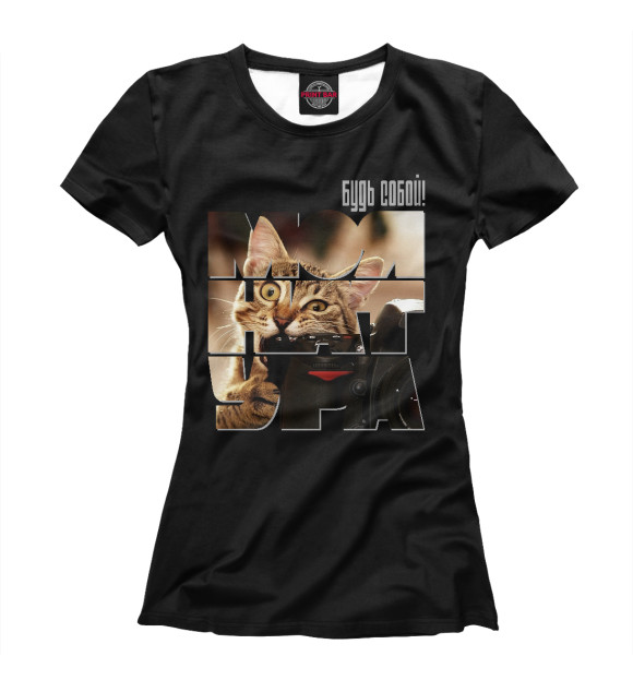 Женская футболка с изображением Кот с фотоаппаратом цвета Белый