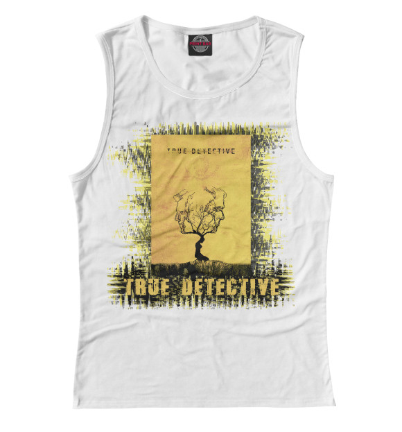 Женская майка с притом True detective (yellow theme) цвета Белый Женская майка с изображением True detective (yellow theme) цвета Белый