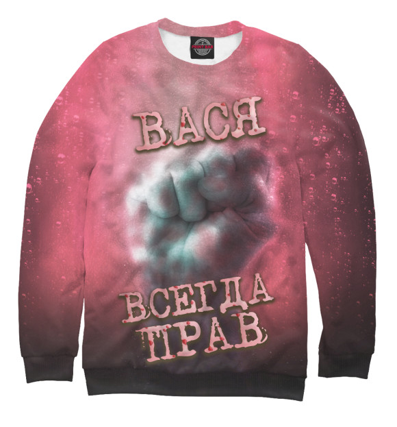 Мужской свитшот с изображением Вася всегда прав цвета Белый