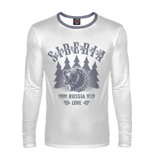 Мужской лонгслив с изображением Русский Медведь цвета Белый