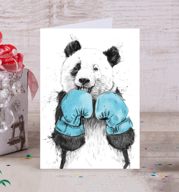Открытка с изображением Панда боксер цвета Белый