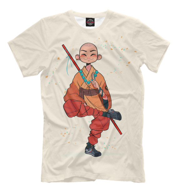 Мужская футболка с изображением Довольный монах Шаолиня цвета Бежевый
