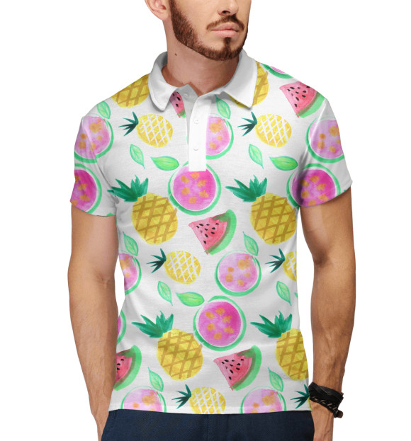 Мужское поло с изображением Фрукты цвета Белый