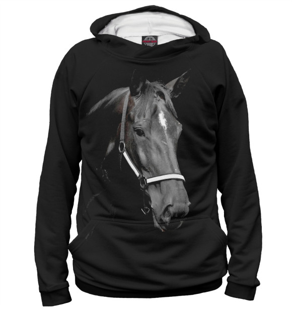 Женское худи с изображением Черный конь цвета Белый