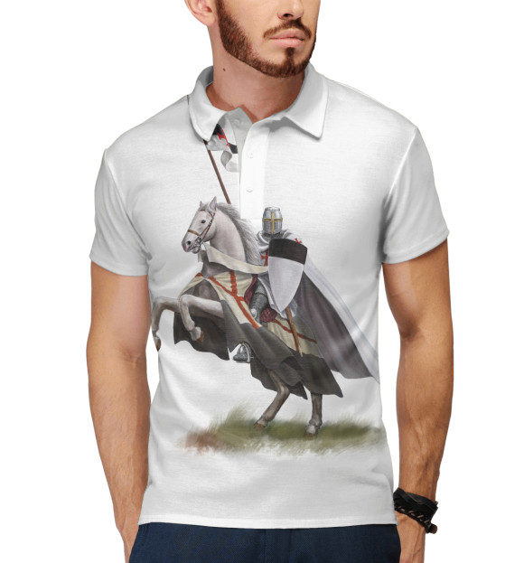 Мужское поло с изображением Рыцарь на коне цвета Белый