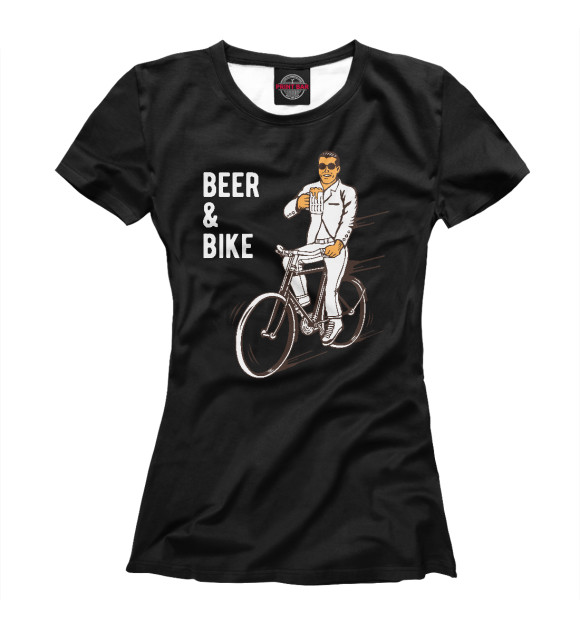 Женская футболка с изображением Велосипед и пиво цвета Белый