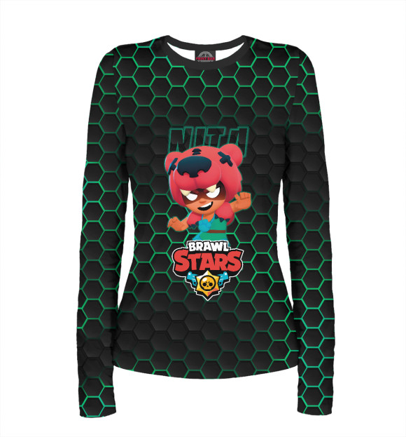 Женский лонгслив с изображением Нита. Brawl Stars цвета Белый