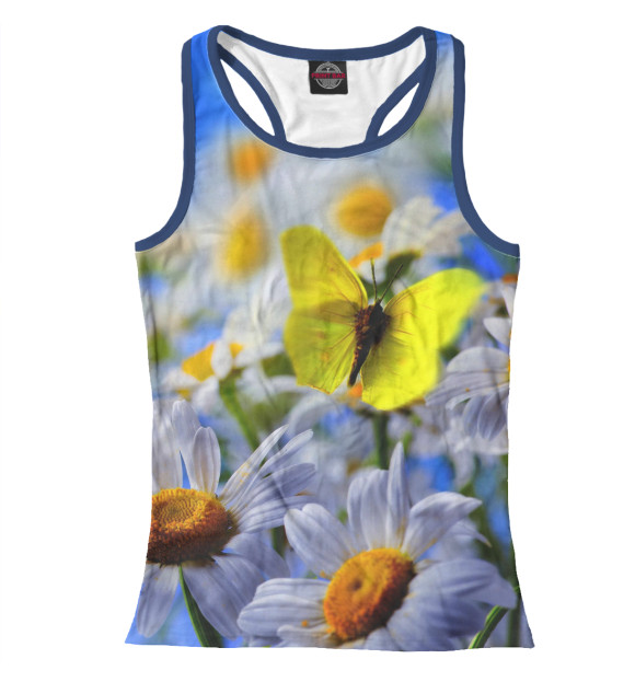 Женская майка-борцовка с изображением Бабочки и нарциссы цвета Белый