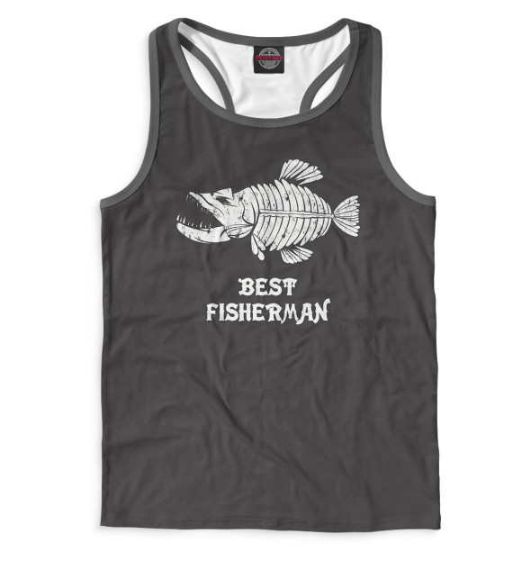 Мужская майка-борцовка с изображением Лучший рыбак цвета Белый