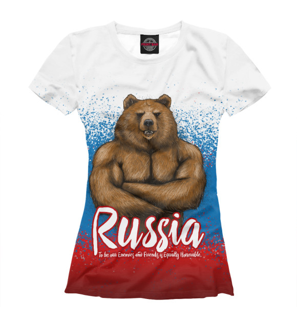 Женская футболка с изображением Русский Мишка цвета Белый