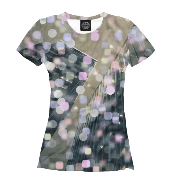 Футболка для девочек с изображением Москва ночная - современная архитектура цвета Белый