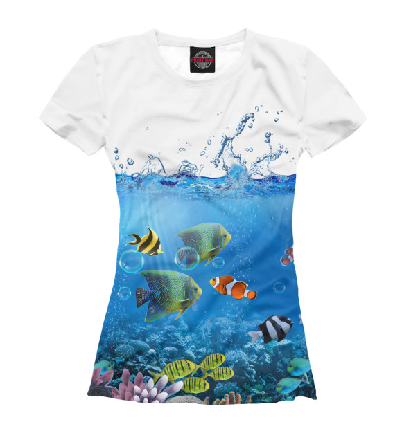 Женская футболка с изображением Подводный мир цвета Белый