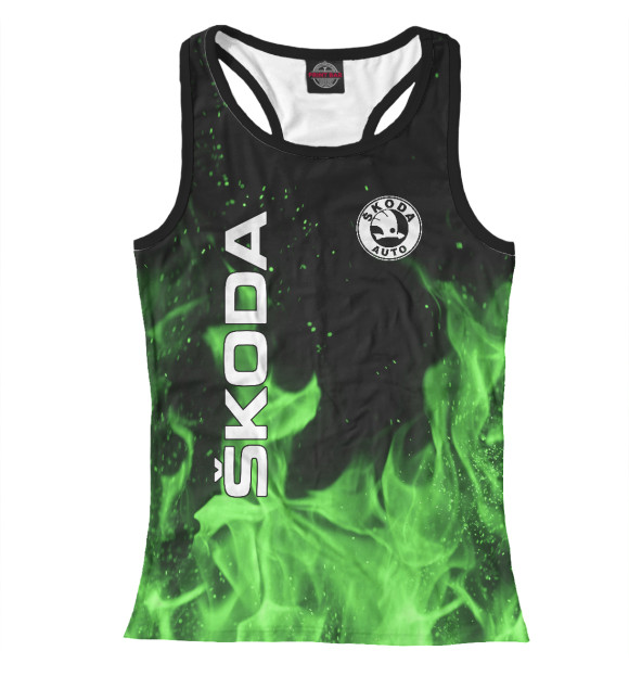 Женская майка-борцовка с изображением Skoda Fire цвета Белый