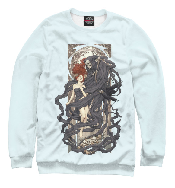 Мужской свитшот с изображением Девушка и смерть цвета Р‘РµР»С‹Р№