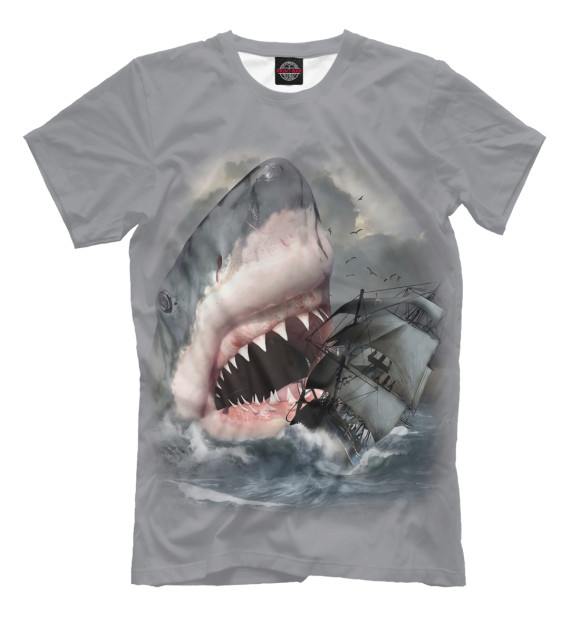 Мужская футболка с изображением Акула цвета Серый