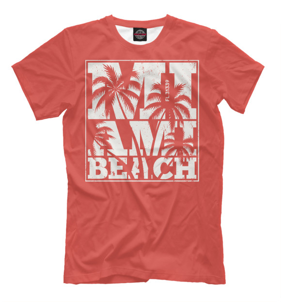 Мужская футболка с изображением Miami Beach цвета Темно-розовый