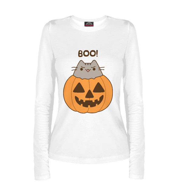 Женский лонгслив с изображением Pusheen Boo! цвета Белый