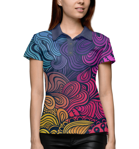 Женское поло с изображением Psychedelic Rainbow цвета Белый