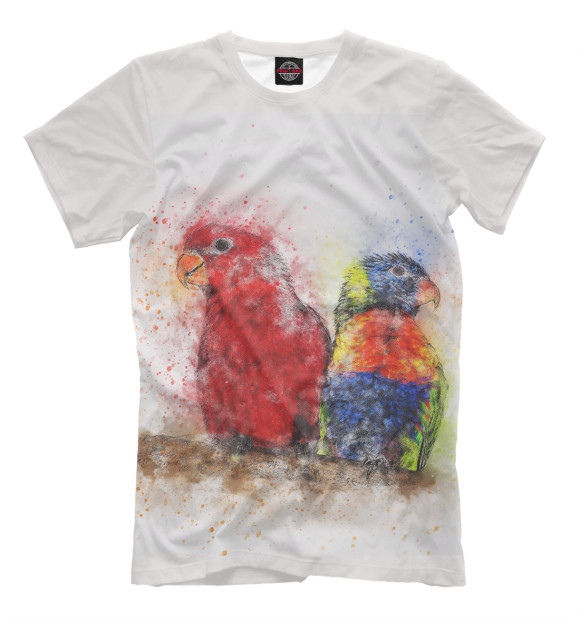 Мужская футболка с изображением Два попугая цвета Молочно-белый