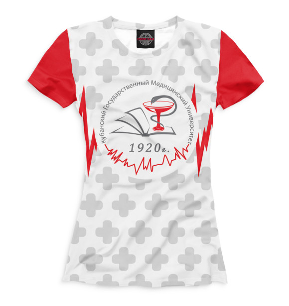 Женская футболка с изображением Кубанский государственный медицинский университет цвета Белый