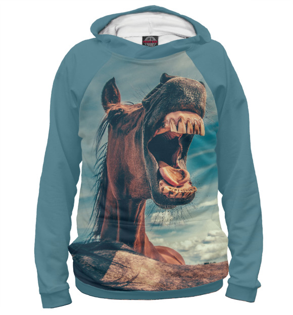 Женское худи с изображением Конь цвета Белый