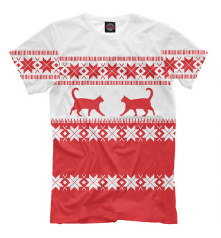 Мужская футболка Зимний свитер с котами