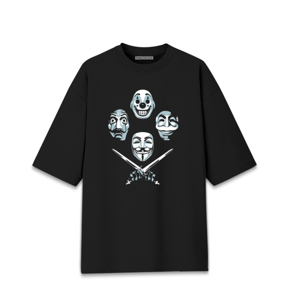 Мужская футболка оверсайз с изображением Маски цвета Черный