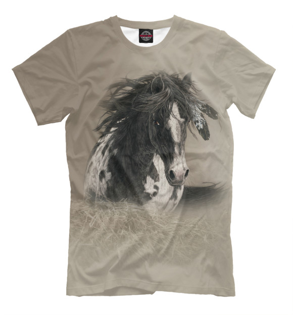 Мужская футболка с изображением Horse the Beauty цвета Серый